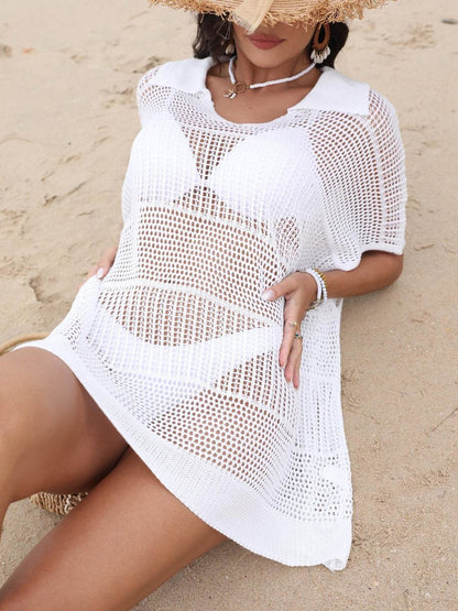 Hollow Out Collared Neck Cover-Up - Selvanelle