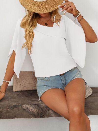 Mandy Ruffled Asymmetrical Neck Half Sleeve Blouse for Women - Selvanelle