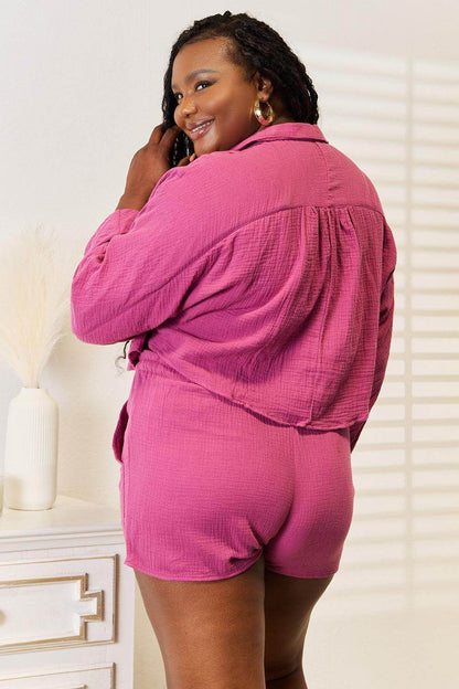 Basic Bae Buttoned Long Sleeve Top and Shorts Set for Summer - Selvanelle