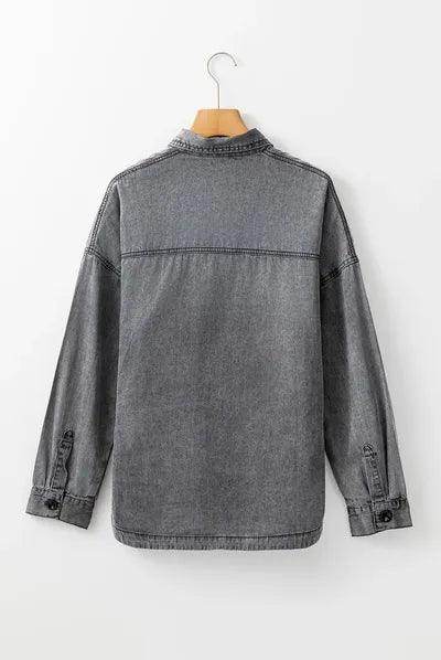 Button Up Long Sleeve Denim Jacket for Stylish Comfort - Selvanelle