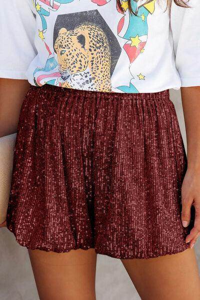 Stylish Sequin Elastic Waist Shorts for Women Fashion - Selvanelle