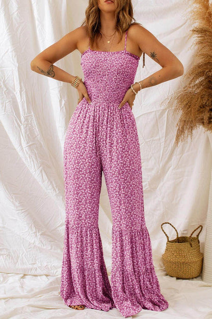 Smocked Printed Wide Strap Jumpsuit for Women Fashion - Selvanelle