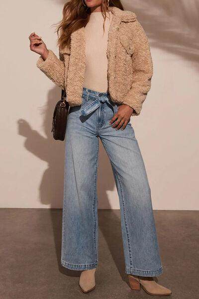 Tied Wide Leg Jeans with Pockets for Stylish Comfort - Selvanelle