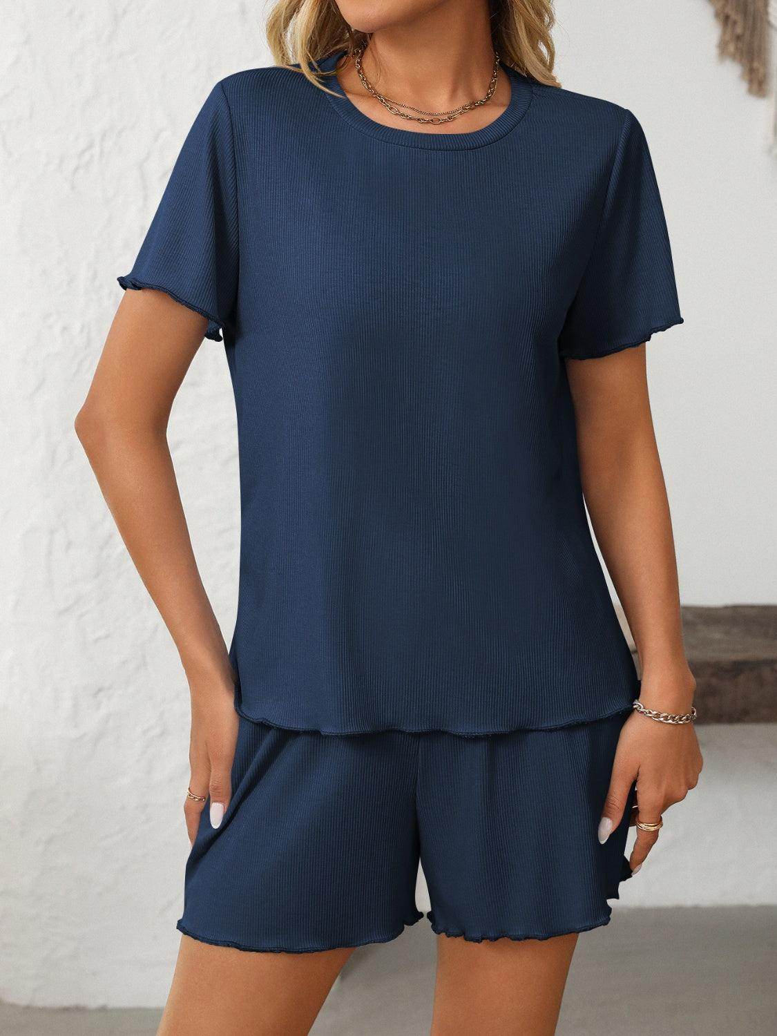 Mandy Round Neck Short Sleeve Top and Shorts Set Women - Selvanelle