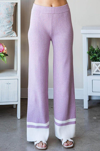 First Love Contrast Ribbed Knit Pants for Casual Style - Selvanelle
