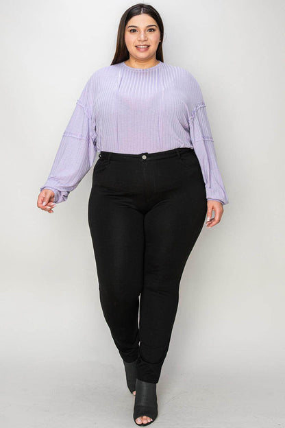 Basic Bae Full Size Ribbed Round Neck Long Sleeve T-Shirt - Selvanelle