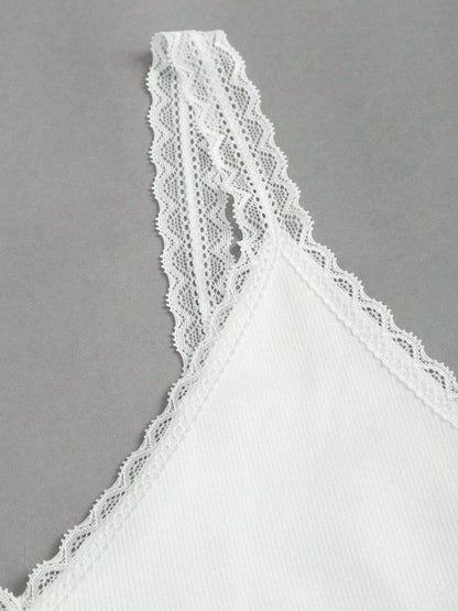 Lace Detail V-Neck Wide Strap Tank for Stylish Comfort - Selvanelle