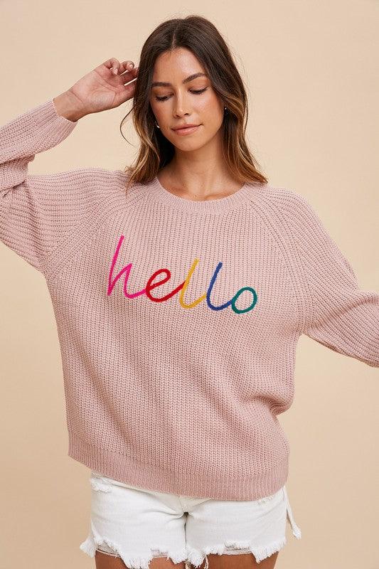 Annie Wear HELLO Embroidered Raglan Sleeve Sweater for Women