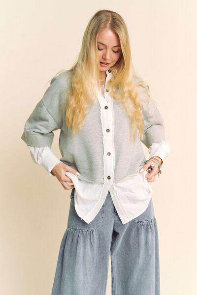 Davi & Dani Faux Layered French Terry Contrast Top for Women - Selvanelle