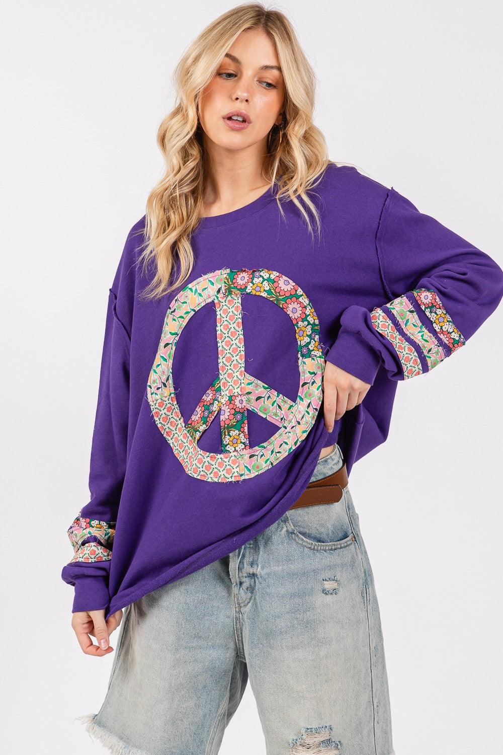 SAGE+FIG Peace Applique Patch Long Sleeve Top for Women