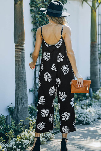 Botanical Print Spaghetti Strap Cropped Jumpsuit - Selvanelle