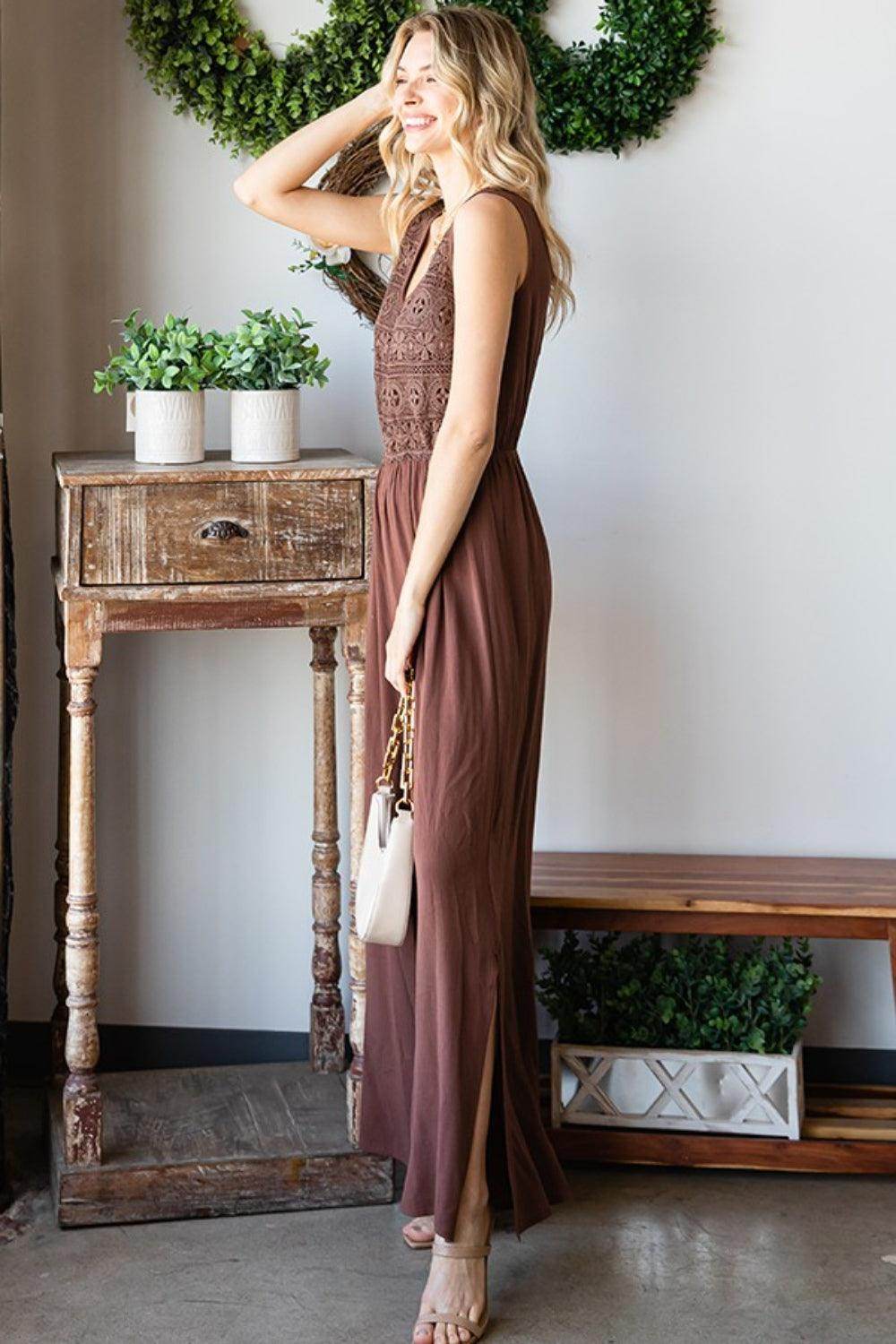 First Love Tie Back Sleeveless Slit Wide Leg Jumpsuit for Women - Selvanelle