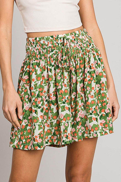 Cotton Bleu by Nu Label Floral Printed Smocked Waist Skorts - Selvanelle