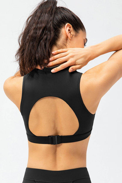 Full Size Cropped Cutout Back Zipper Front Active Tank Top - Selvanelle