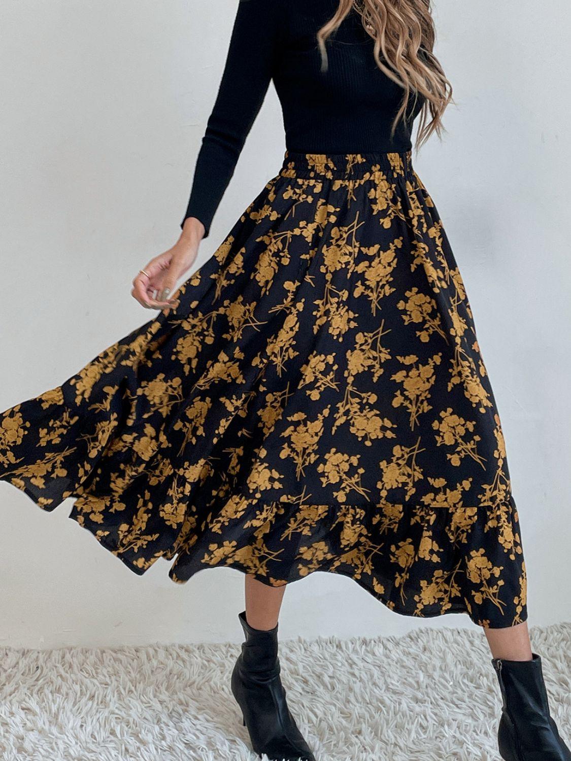 Stylish Printed Elastic Waist Midi Skirt for Everyday Wear