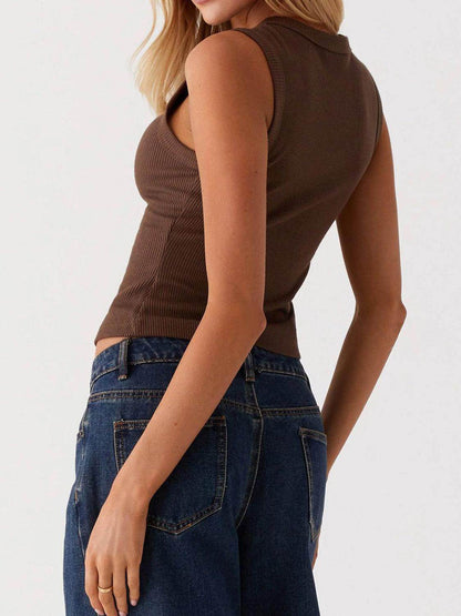 Lovelet Button Up Round Neck Tank for Stylish Comfort - Selvanelle