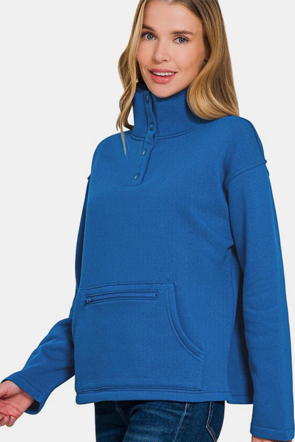 Zenana Turtleneck Half Snap Fleece Sweatshirt for Women