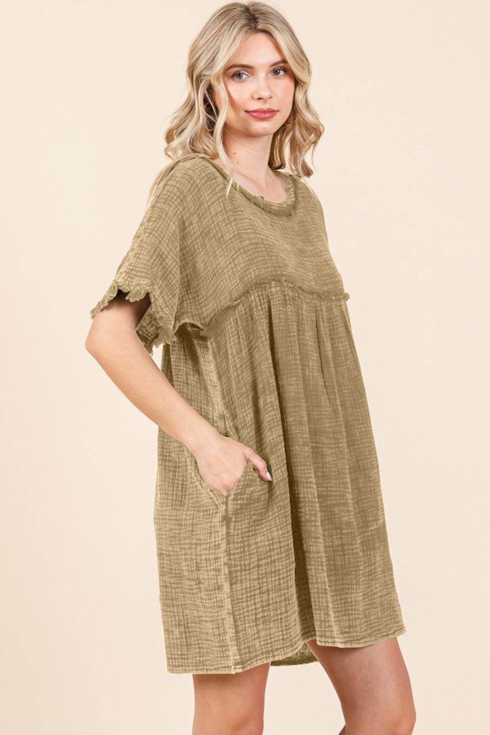 Culture Code Full Size Short Sleeve Babydoll Dress With Pockets - Selvanelle