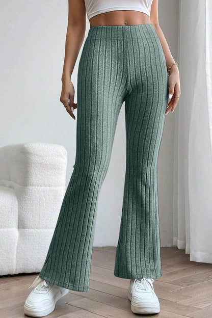 Basic Bae Full Size Ribbed High Waist Flare Pants for Women - Selvanelle