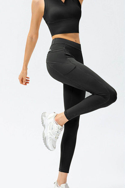 Full Size Slim Fit High Waist Long Sports Pants with Pockets - Selvanelle