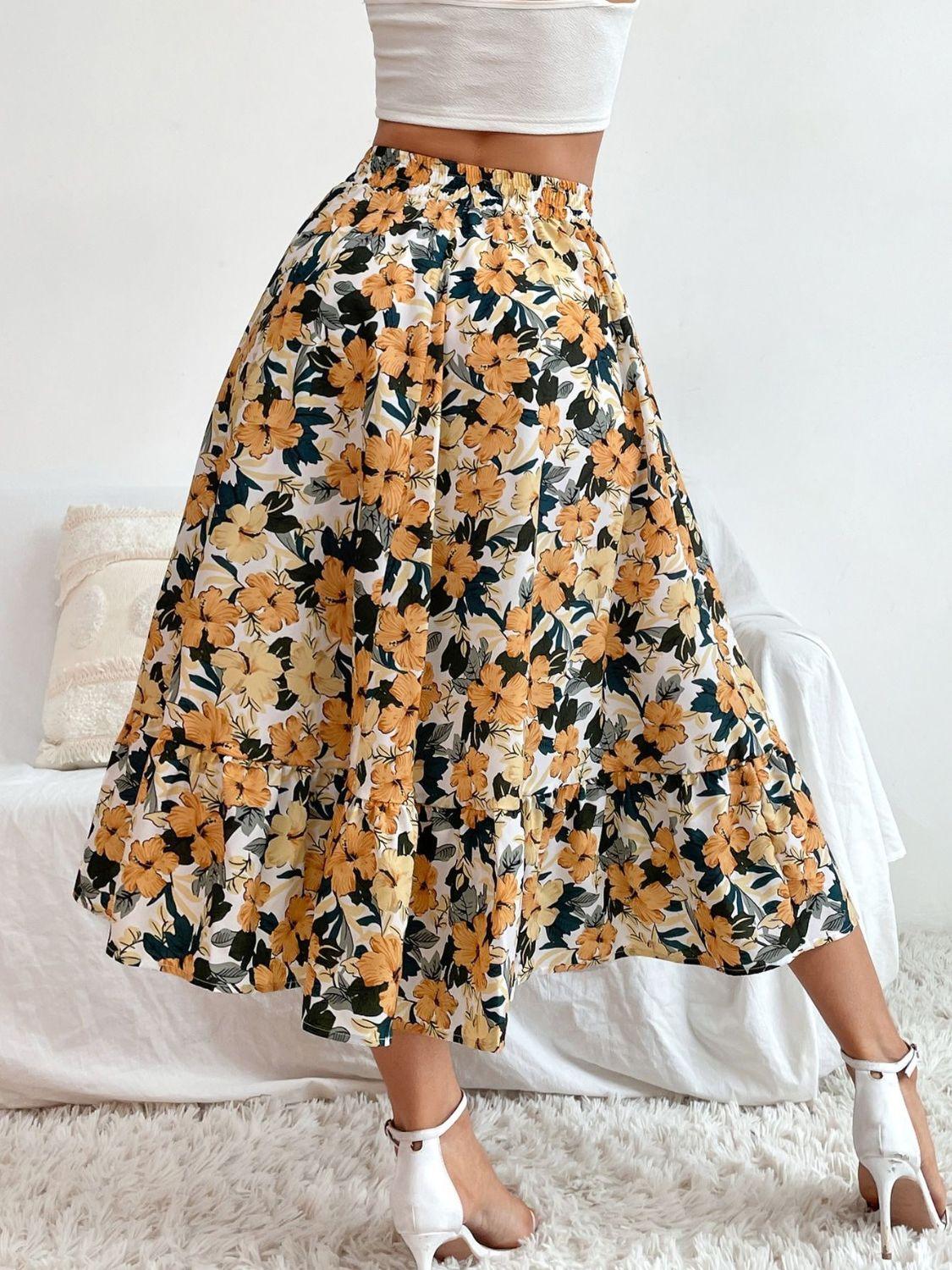 Stylish Printed Elastic Waist Midi Skirt for Everyday Wear