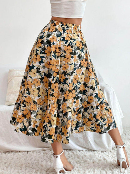 Stylish Printed Elastic Waist Midi Skirt for Everyday Wear - Selvanelle