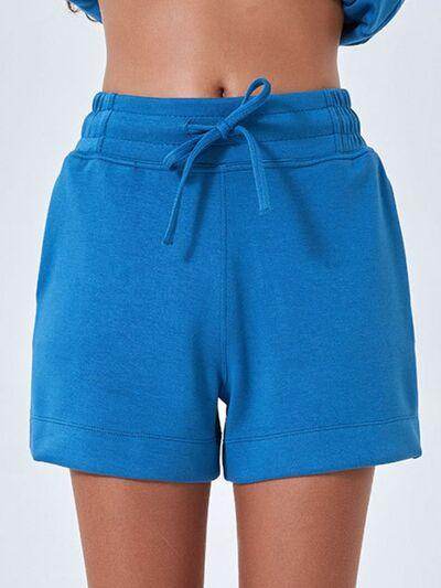 Drawstring Solid Color Shorts with Pockets for Women - Selvanelle
