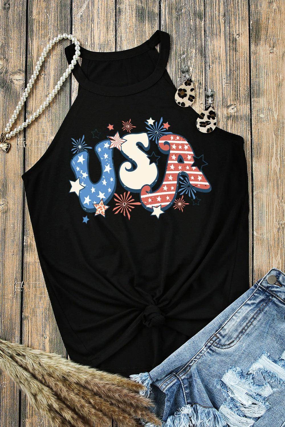 Letter Graphic Round Neck Tank for Women Casual Style - Selvanelle