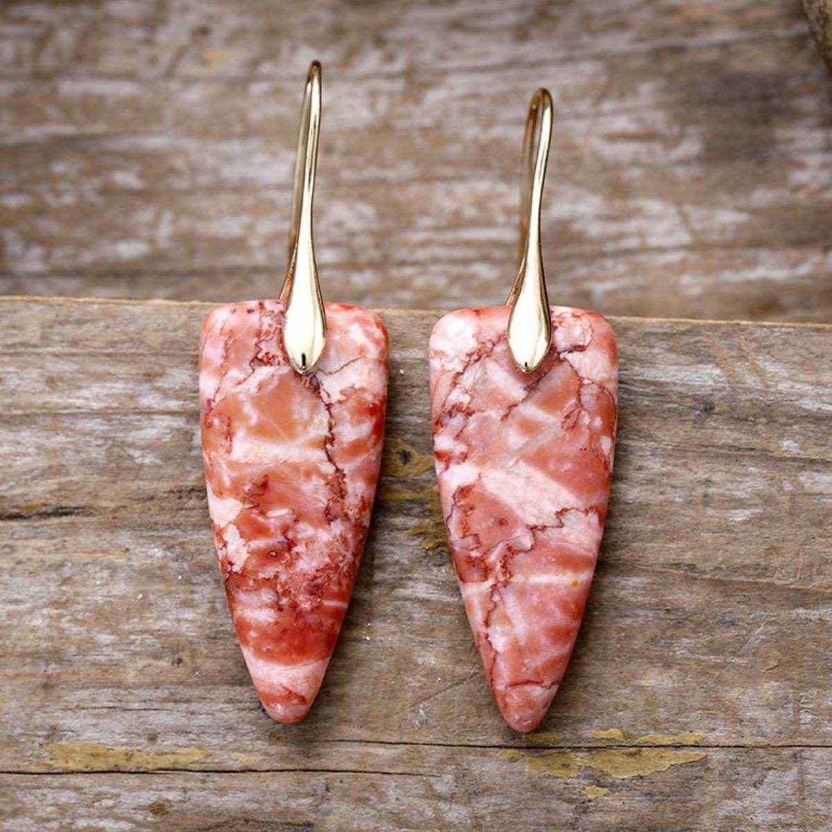 Natural Stone Geometric Shape Earrings in Platinum and Gold - Selvanelle