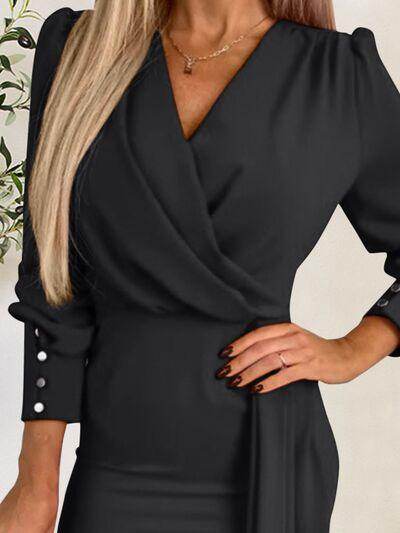 Surplice Lantern Sleeve Mini Dress for Stylish Occasions - Selvanelle