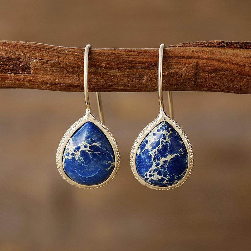 Copper Natural Stone Teardrop Shape Earrings for Women - Selvanelle