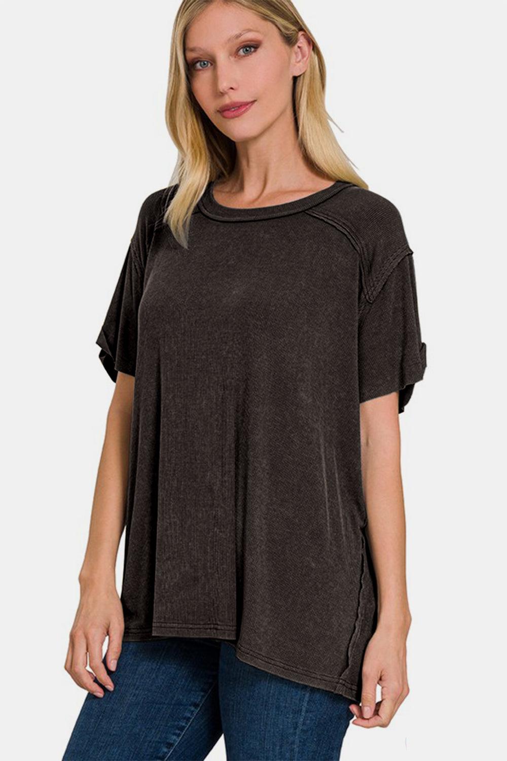 Zenana Washed Ribbed Short Sleeve Top for Casual Style