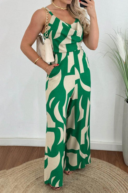 Two-Tone Spaghetti Strap Wide Leg Jumpsuit - Selvanelle