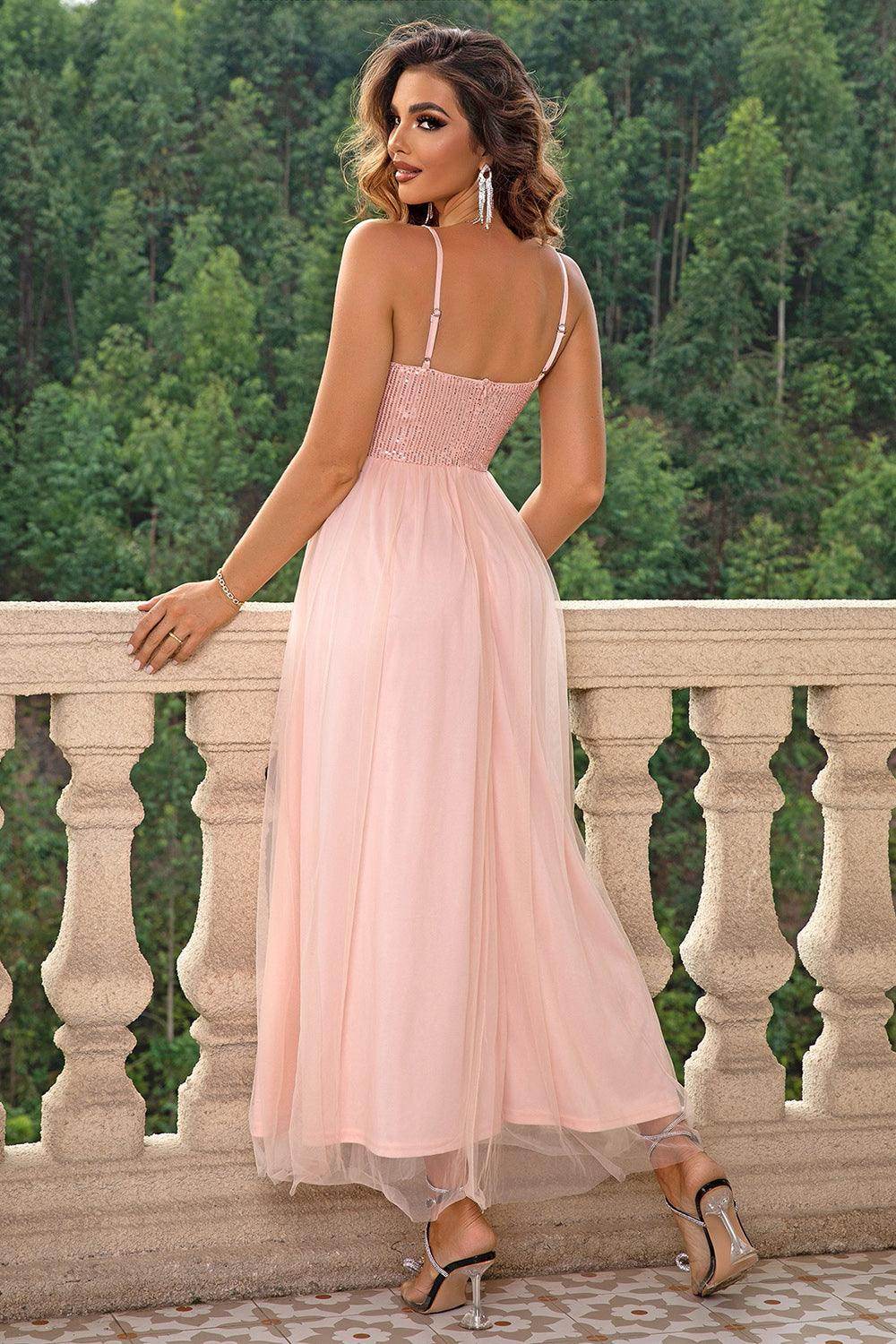 Spaghetti Strap Slit Mesh Dress for Elegant Evening Wear - Selvanelle