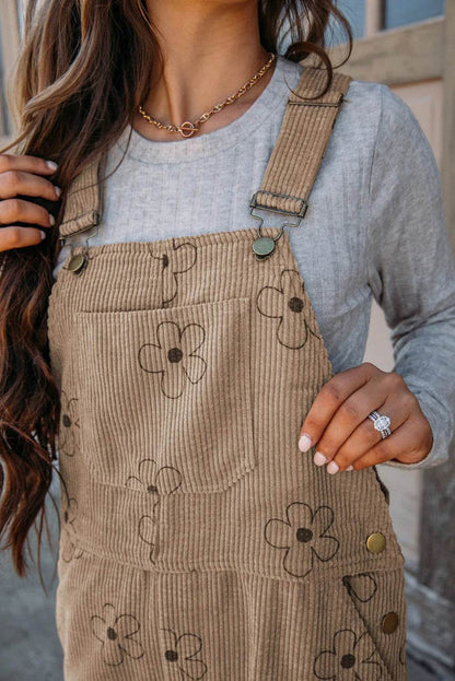 Flower Wide Strap Overalls with Pockets - Selvanelle