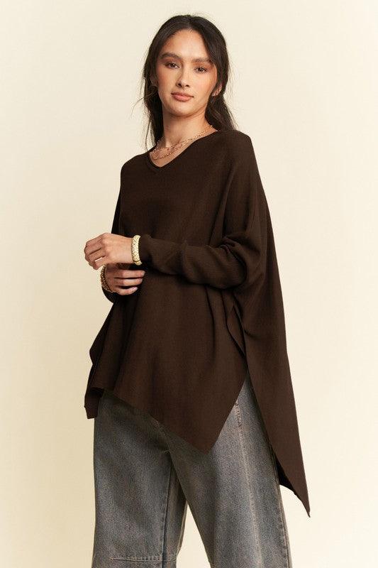 Davi & Dani High-Low Side Slit Batwing Sleeve Top for Women