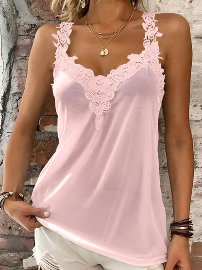Full Size Lace Detail V-Neck Tank for Women Stylish Look - Selvanelle