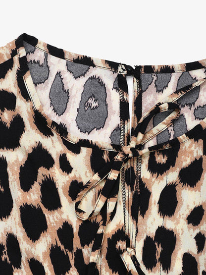 Perfee Tied Leopard Half Sleeve Jumpsuit - Selvanelle