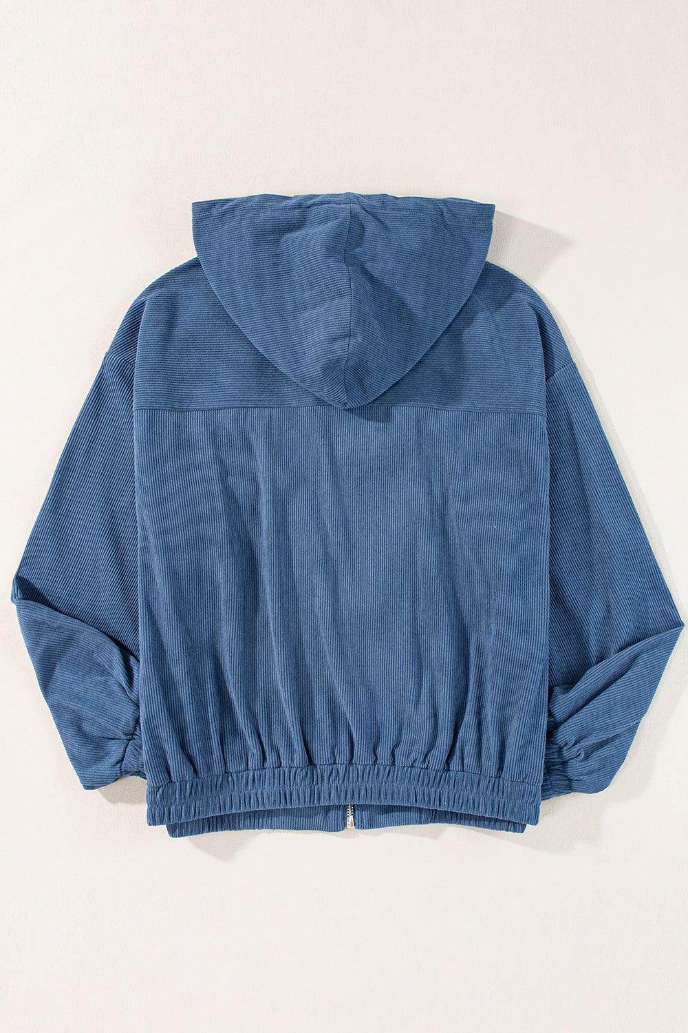Corduroy Zip Up Long Sleeve Hooded Jacket for Women - Selvanelle