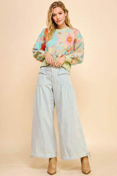 Davi & Dani Drawstring Hem Wide Leg Mid Rise Jeans Women - Selvanelle