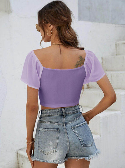 Drawstring Short Sleeve Crop Top for Stylish Summer Wear - Selvanelle