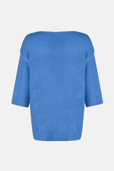 V-Neck Three-Quarter Sleeve Knit Top for Women Fashion - Selvanelle