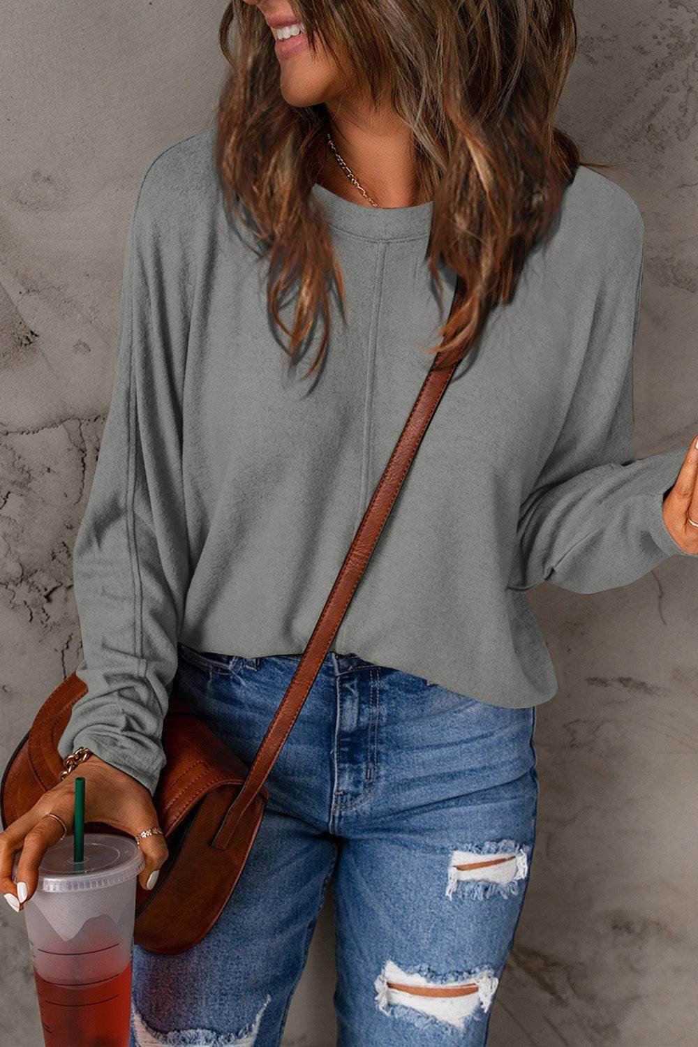 Double Take Full Size Round Neck Long Sleeve T-Shirt for Women - Selvanelle