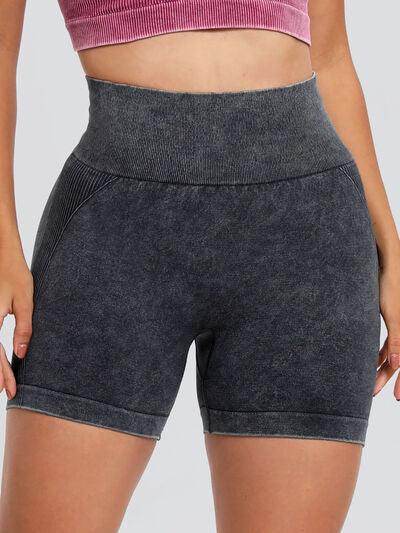 Washed High Waist Active Shorts for Ultimate Comfort - Selvanelle