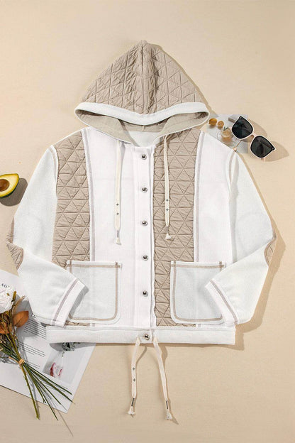 Drawstring Color Block Long Sleeve Jacket for Women Fashion - Selvanelle