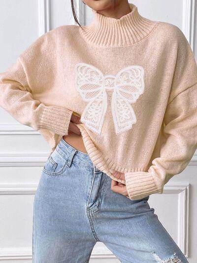 Bow Turtleneck Long Sleeve Sweater for Women Fashion - Selvanelle