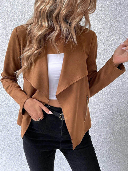 Collared Neck Long Sleeve Jacket for Everyday Wear - Selvanelle