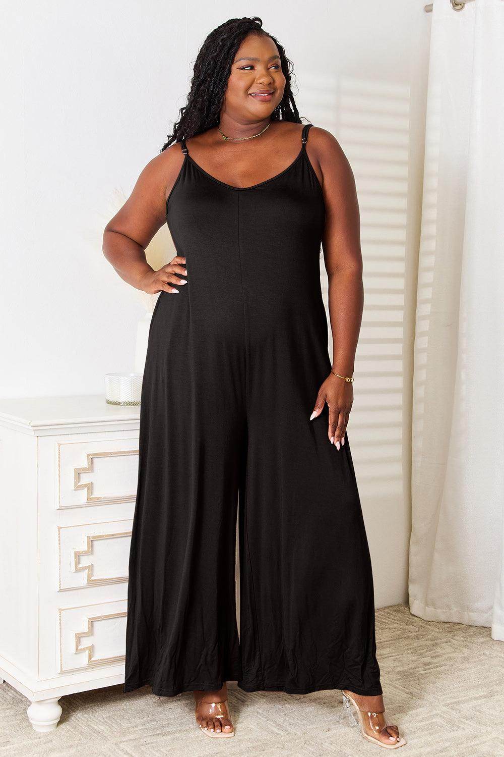 Double Take Full Size Soft Rayon Spaghetti Strap Jumpsuit - Selvanelle