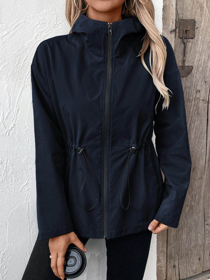 Ivy Lane Drawstring Zip Up Hooded Jacket for Women - Selvanelle