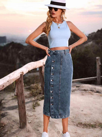 Button Down Denim Skirt for Women in Various Sizes - Selvanelle